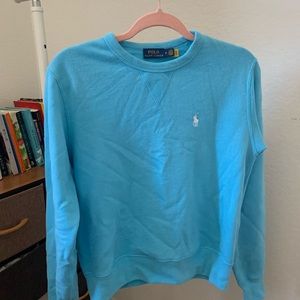 Polo Ralph Lauren Sky Baby Blue White Logo Fleece Pullover Sweatshirt